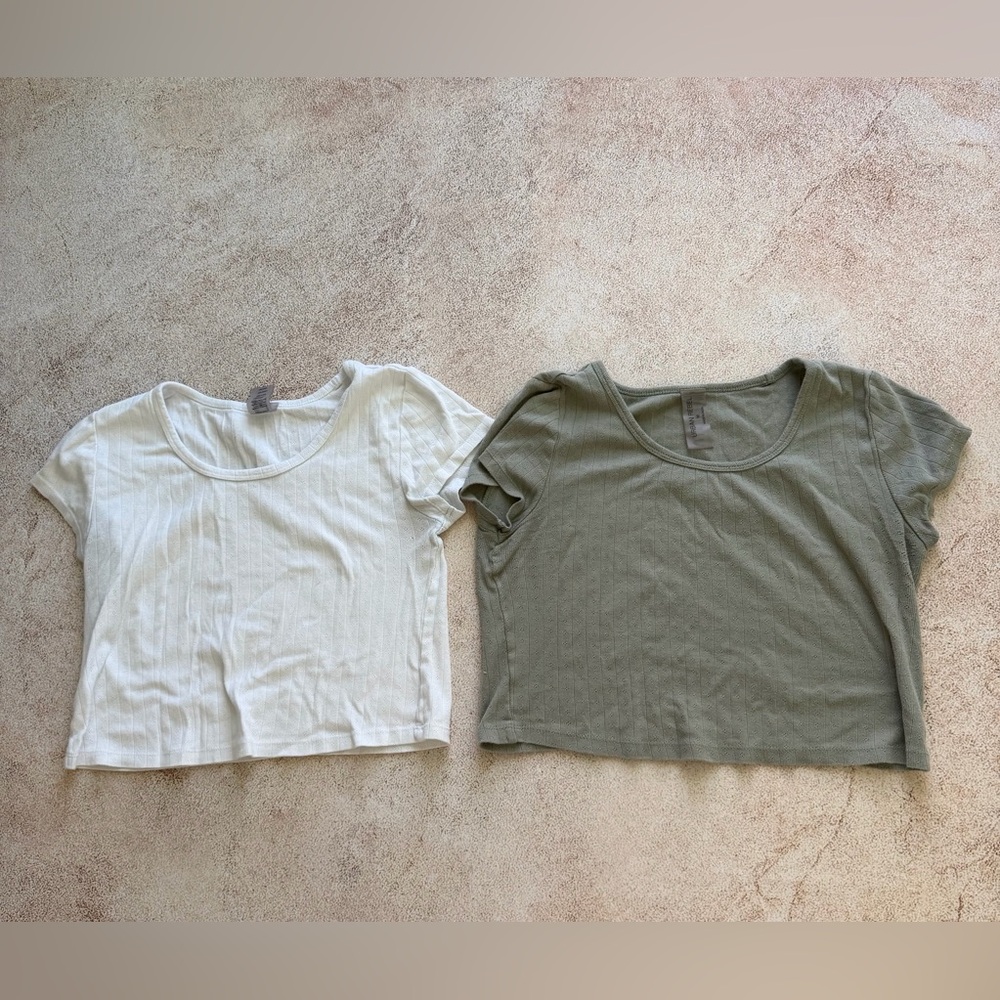 Urban Rebel Ribbed Olive and White Crop Tops